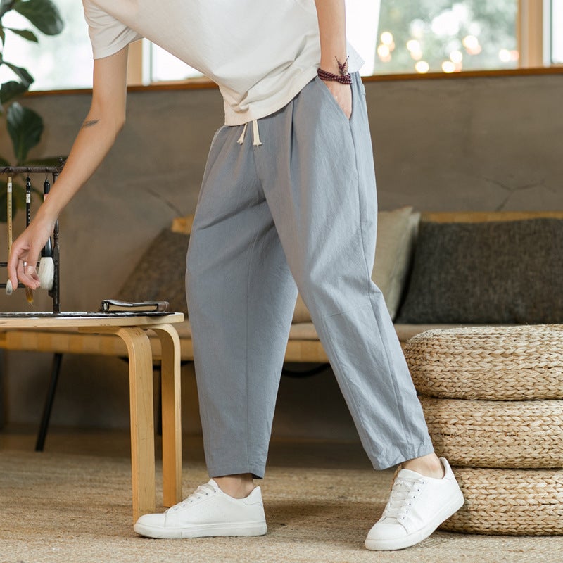 2024 Summer Casual Pants Men'S All-Match Cotton And Linen Loose Linen Pants Korean Fashionable Ankle-Length Pants Straight Pants - Image 5